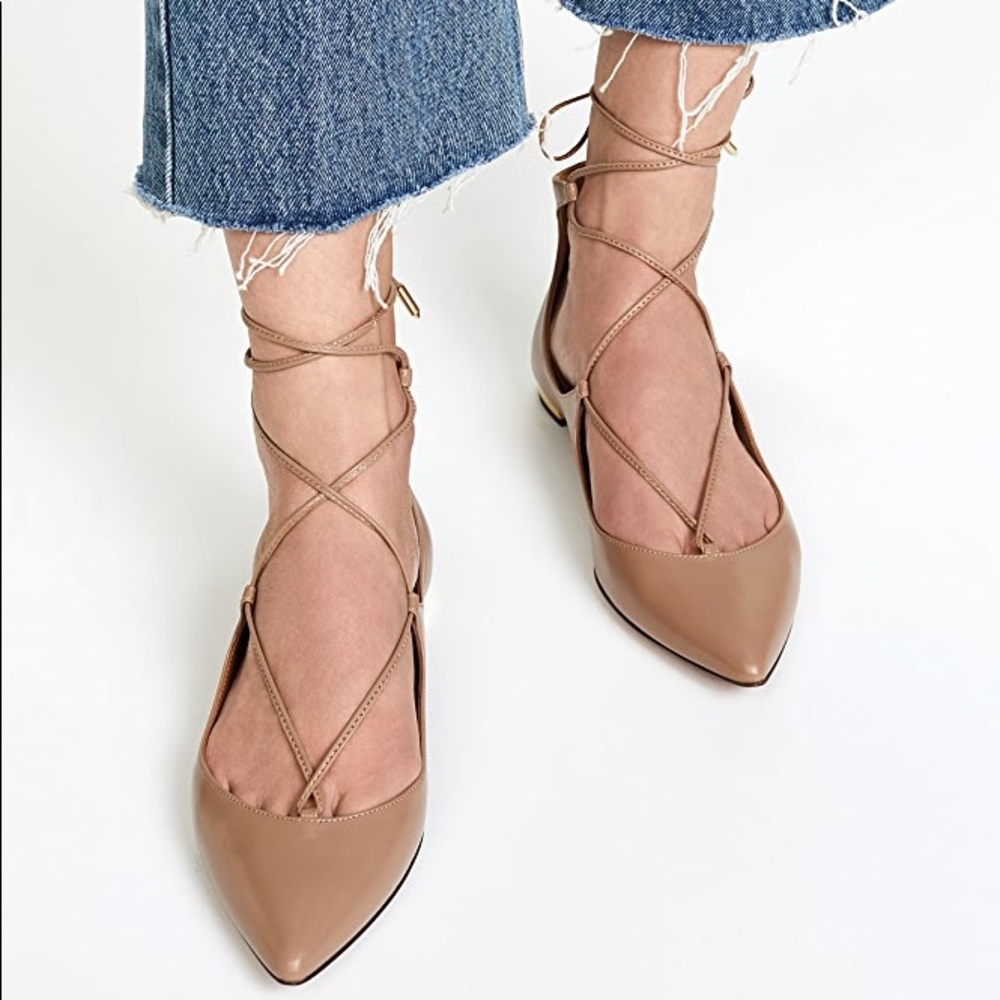 Aquazzura Christy Lace-up Leather Flats